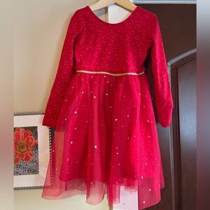 Hanna Andersson 5 Red Shimmer Twirl Kids Dress with Gold Accents